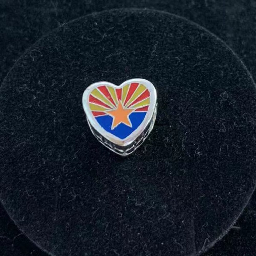Pandora Arizona Flag Heart Charm S925 Sterling Silver Jewelry for Bracelet